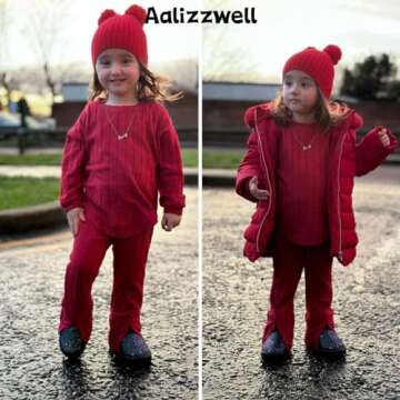 Aalizzwell Girls Clothes 2T Toddler Fashion Rib Knit Slit Pants Set