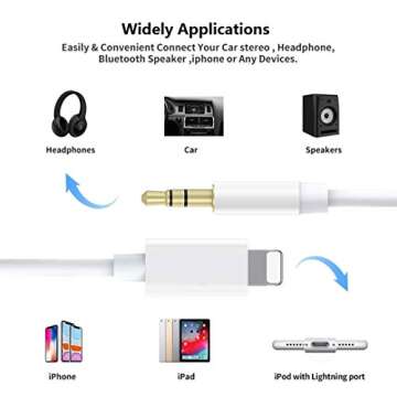 Apple MFi Certified iPhone Aux Cord for Car Stereo – Lightning to Headphone Jack Adapter