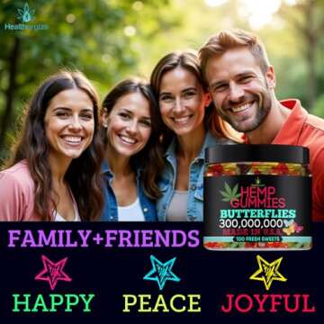 Healthergize Hemp Gummies Premium-Delicious Butterflies Gummy Bear Edibles-Fresh Fruity Flavors-Natural Candy Peace and Relaxation-for Sleep, Calm, Relax-Made in USA-100 Count