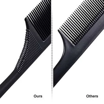 Leinuosen 3 Pack Tail Comb Carbon Fiber Rat Tail Comb Set Heat Resistant Anti Static Styling Tail Comb for Hair Women Back Combing Root Teasing Adding Volume (Black)