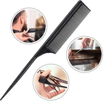 Leinuosen 3 Pack Tail Comb Carbon Fiber Rat Tail Comb Set Heat Resistant Anti Static Styling Tail Comb for Hair Women Back Combing Root Teasing Adding Volume (Black)