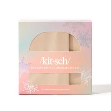 Kitsch Satin Pillowcase with Zipper for Hair and Skin - Cooling Pillow Covers, Softer Than Silk, Machine Washable Pillow Cases, Queen/Standard (19x26) - Champagne, 2pcs