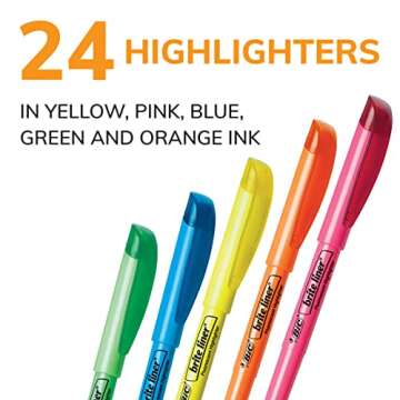 BIC Brite Liner Highlighters, Chisel Tip, 24-Count, Assorted Colors, Ideal Set for Organizing and Coloring, Packaging May Vary, Includes 14-Yellow, 3-Pink, 3-Orange, 2-Green and 2-Blue Highlighters