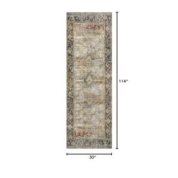 Loloi Layla Collection, LAY-03, Olive/Charcoal, 2'-6" x 9'-6", .13" Thick, Runner Rug, Soft, Durable, Vintage Inspired, Distressed, Low Pile, Non-Shedding, Easy Clean, Printed, Living Room Rug