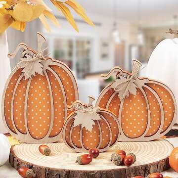 Maxsoins Fall Decor-Wooden Autumn Pumpkin Fall Decorations for Home Shelf Mantel Table Decor Pumpkins of Three Sizes Fall Season