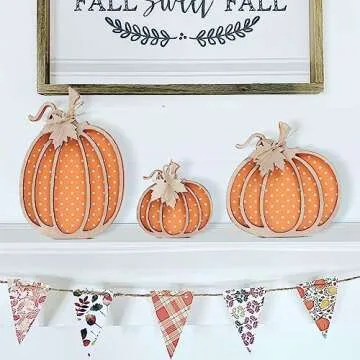 Maxsoins Fall Decor-Wooden Autumn Pumpkin Fall Decorations for Home Shelf Mantel Table Decor Pumpkins of Three Sizes Fall Season