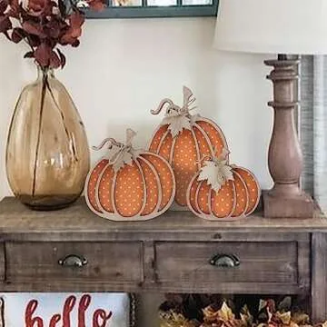 Maxsoins Fall Decor-Wooden Autumn Pumpkin Fall Decorations for Home Shelf Mantel Table Decor Pumpkins of Three Sizes Fall Season