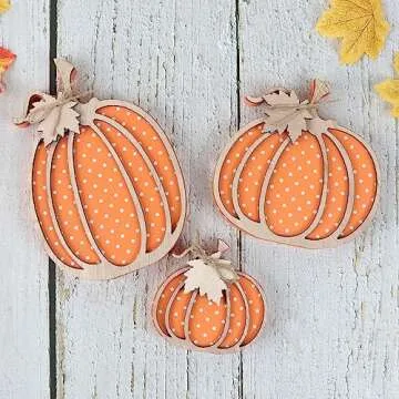 Maxsoins Fall Decor-Wooden Autumn Pumpkin Fall Decorations for Home Shelf Mantel Table Decor Pumpkins of Three Sizes Fall Season