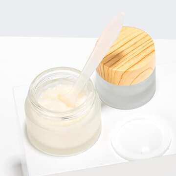 Frosted Glass Cosmetic Containers with Wooden Lids 10 Pcs