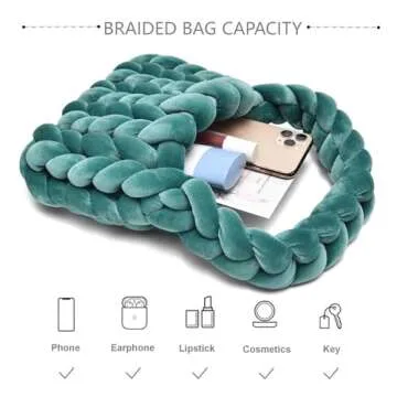 Handwoven Tote Bags for Women Chunky Yarn Knit Shoulder Bag Handmade Braided Purse(Dark Green)