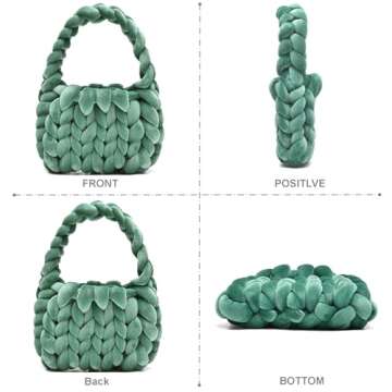 Handwoven Tote Bags for Women Chunky Yarn Knit Shoulder Bag Handmade Braided Purse(Dark Green)