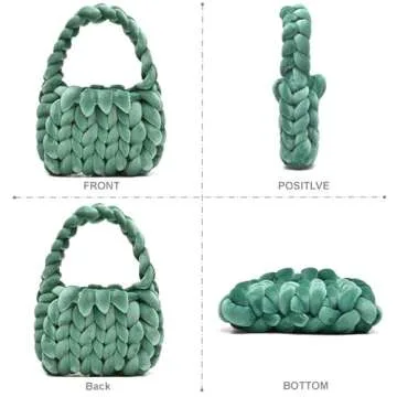 Handwoven Tote Bags for Women Chunky Yarn Knit Shoulder Bag Handmade Braided Purse(Dark Green)
