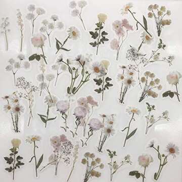 ZMLSED Vintage Natural Stickers, 45Pcs Daisy Vinyl Decorative Retro Adhesive Watercolor Aesthetic Tr...