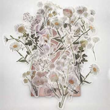 ZMLSED Vintage Natural Stickers, 45Pcs Daisy Vinyl Decorative Retro Adhesive Watercolor Aesthetic Trendy for Scrapbook Album DIY Craft Daily Planner