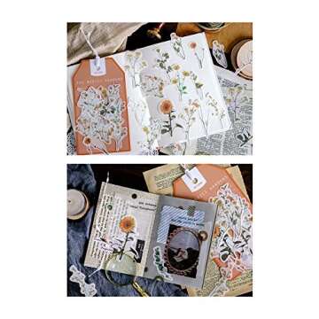 ZMLSED Vintage Natural Stickers, 45Pcs Daisy Vinyl Decorative Retro Adhesive Watercolor Aesthetic Trendy for Scrapbook Album DIY Craft Daily Planner