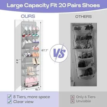 MISSLO Clear Over the Door Shoe Organizer Large Deep Pockets Hanging Shoe Rack for Closet Fit 20 Pairs Shoe Holder for Sneakers Boots Storage，Grey
