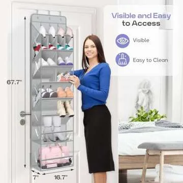 MISSLO Clear Over the Door Shoe Organizer Large Deep Pockets Hanging Shoe Rack for Closet Fit 20 Pairs Shoe Holder for Sneakers Boots Storage，Grey