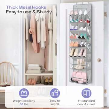 MISSLO Clear Over the Door Shoe Organizer Large Deep Pockets Hanging Shoe Rack for Closet Fit 20 Pairs Shoe Holder for Sneakers Boots Storage，Grey