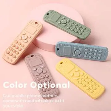 Socub Silicone Baby Teething Toy for Babies 3-12 Months, 2 Pcs Mobile Phone Shape Teether Toys for Infants Boys Girls, BPA Free Pain Relief Chew Toy (Blush/Dusty Lilac)