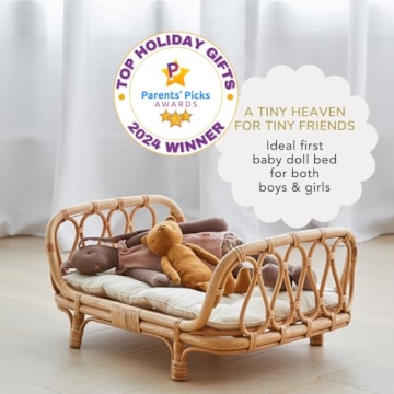 BEBE BASK Award-Winning Rattan Doll Bed for Imaginative Play