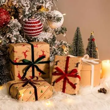 YANGTE 4 Colors Velvet Ribbon Set, 3/8" x 40Yard Premium Velvet Ribbon for Gift Wrapping, Christmas Velvet Ribbon Christmas Tree Velvet Ornaments Handmade Crafts Bow Making（Red,Green,White,Brown）