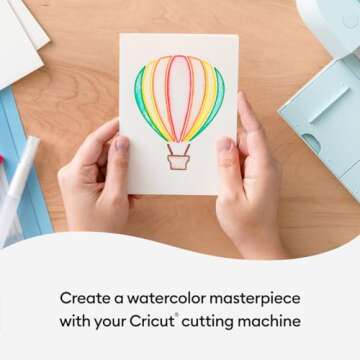 Cricut Watercolor Marker and Brush Set, Add Watercolor Effects with Water Brush (4mm), Non -Toxic Ink, for Use with Cricut Maker and Explore Machines, 8 Assorted Colors, (1mm) Markers