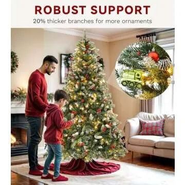 DWVO 6ft Pre-lit Christmas Tree, Pre-Decorated Artificial Christmas Trees for Home, Office, Party with with 818 Flocked Frosted Tips & 250 UL Listed Lights, Pine Cones, Berries