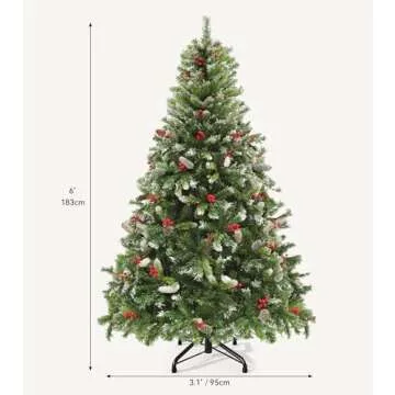 DWVO 6ft Pre-lit Christmas Tree, Pre-Decorated Artificial Christmas Trees for Home, Office, Party with with 818 Flocked Frosted Tips & 250 UL Listed Lights, Pine Cones, Berries