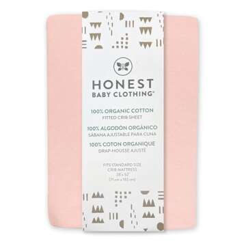 HonestBaby Fitted Crib Sheets Fits Standard Mattress Bassinet, Mini Prints 100% Organic Cotton Baby Boys, Girls, Unisex, Pink Salt Fitted Crib Sheet, One Size