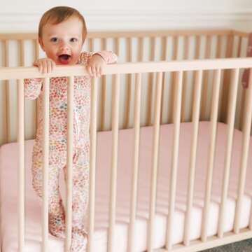 HonestBaby Fitted Crib Sheets Fits Standard Mattress Bassinet, Mini Prints 100% Organic Cotton Baby Boys, Girls, Unisex, Pink Salt Fitted Crib Sheet, One Size