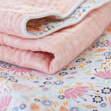 HonestBaby Fitted Crib Sheets Fits Standard Mattress Bassinet, Mini Prints 100% Organic Cotton Baby Boys, Girls, Unisex, Pink Salt Fitted Crib Sheet, One Size