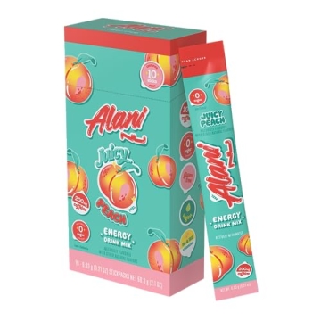 Alani Nu JUICY PEACH Energy Sticks | 200mg Caffeine | Sugar-Free Energy Drink Powder | 10 Pack | Pre...