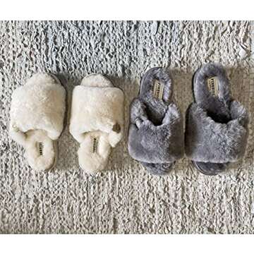 Dearfoams womens Fireside By Dearfoams Cairns Shearling Slide With Metallic Trim Slipper, Natural, 8...