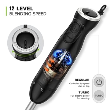 Bonsenkitchen 12-Speed Electric Hand Blender
