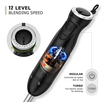 Bonsenkitchen 12-Speed Electric Hand Blender