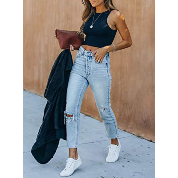 REORIA Sleeveless Halter Neck Tank Tops for Women