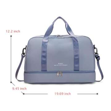 Light Gym Bag for Women, Travel Duffel Bag with Shoe Compartment, Weekender Overnight Bag with Wet Pocket for Women, Travel, Gym, Yoga （Blue）