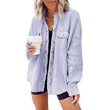 Nirovien Womens Waffle Knit Shacket Oversized Button Down Shirt Jacket Lightweight Spring Outfits Clothes(Light Purple,S)