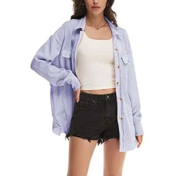 Nirovien Womens Waffle Knit Shacket Oversized Button Down Shirt Jacket Lightweight Spring Outfits Clothes(Light Purple,S)