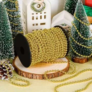 100 Feet Christmas Tree Beads, Christmas Tree Garland Decoration, Plastic Hanging Beads Garland Chain Roll for Xmas Home Mantle Fireplace Wreath Christmas Tree DIY Decoration Supplies