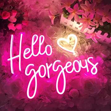 DIVATLA Hello Gorgeous Neon Sign, Stunning Christmas Gift for Girls, Wives, Friends, Perfect for Bedrooms, Bars, Makeup Tables & Mirrors, Vibrant Warm Pink & White, 17x13 IN