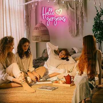 DIVATLA Hello Gorgeous Neon Sign, Stunning Christmas Gift for Girls, Wives, Friends, Perfect for Bedrooms, Bars, Makeup Tables & Mirrors, Vibrant Warm Pink & White, 17x13 IN
