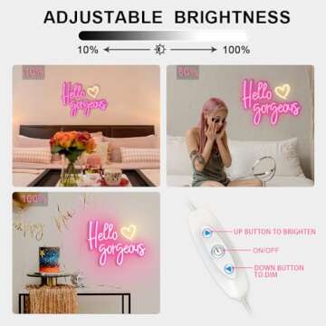 DIVATLA Hello Gorgeous Neon Sign, Stunning Christmas Gift for Girls, Wives, Friends, Perfect for Bedrooms, Bars, Makeup Tables & Mirrors, Vibrant Warm Pink & White, 17x13 IN