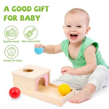 Adena Montessori Object Permanence Box with Tray Three Balls Montessori Toys for 6-12 Months Baby 1 Year Old Infant Toddler (Small Box - for Girl)