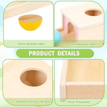 Adena Montessori Object Permanence Box with Tray Three Balls Montessori Toys for 6-12 Months Baby 1 Year Old Infant Toddler (Small Box - for Girl)