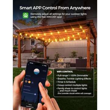 XMCOSY+ Outdoor String Lights 75Ft Smart Patio Lights, 32 ST38 Edison Bulbs, APP WiFi Control, Compatible with Alexa, 2200K, Waterproof Dimmable LED String Lights for Outside Patio Porch Yard