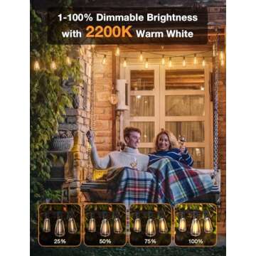 XMCOSY+ Outdoor String Lights 75Ft Smart Patio Lights, 32 ST38 Edison Bulbs, APP WiFi Control, Compatible with Alexa, 2200K, Waterproof Dimmable LED String Lights for Outside Patio Porch Yard
