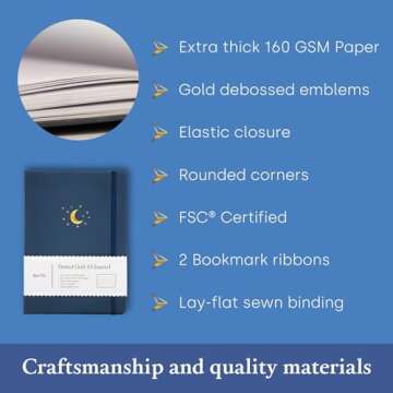 Yop & Tom Bullet Dotted Journal (A5) - Moon and Stars - Dot Grid Notebook With Extra Thick Paper (160 GSM) - Midnight Blue