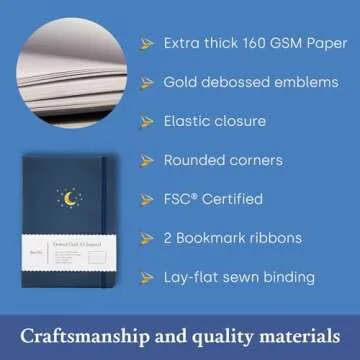 Yop & Tom Bullet Dotted Journal (A5) - Moon and Stars - Dot Grid Notebook With Extra Thick Paper (160 GSM) - Midnight Blue