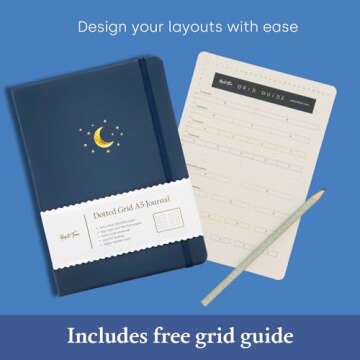 Yop & Tom Bullet Dotted Journal (A5) - Moon and Stars - Dot Grid Notebook With Extra Thick Paper (160 GSM) - Midnight Blue